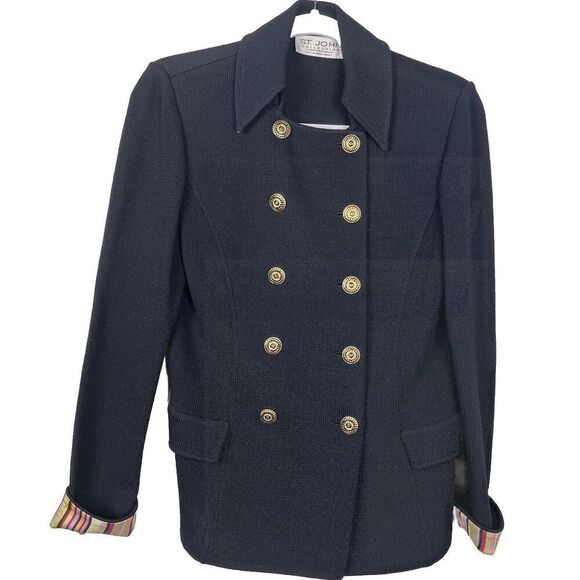 St John Collection By Marie Gray Black Knit Blazer Women's Size 2 Gold‎ Buttons - Picture 1 of 9